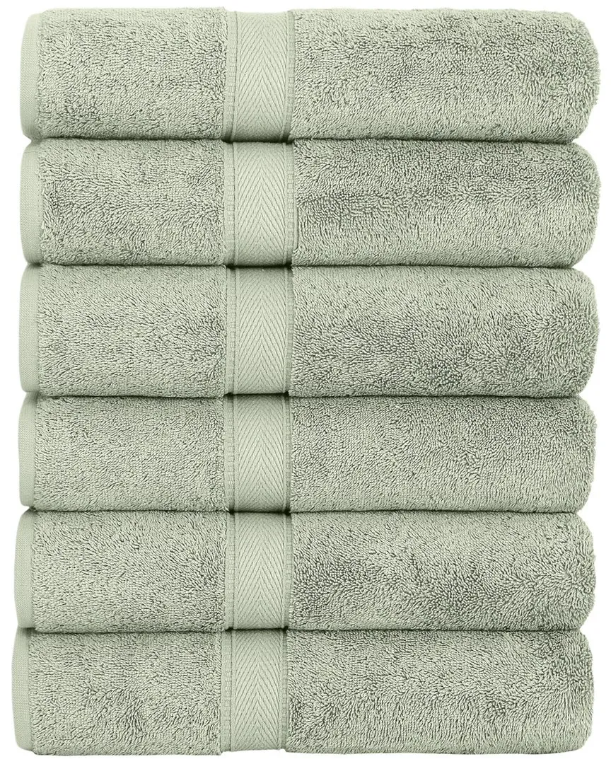 Sinemis Terry Bath Towel Set of 6 - Green, Turkish Cotton