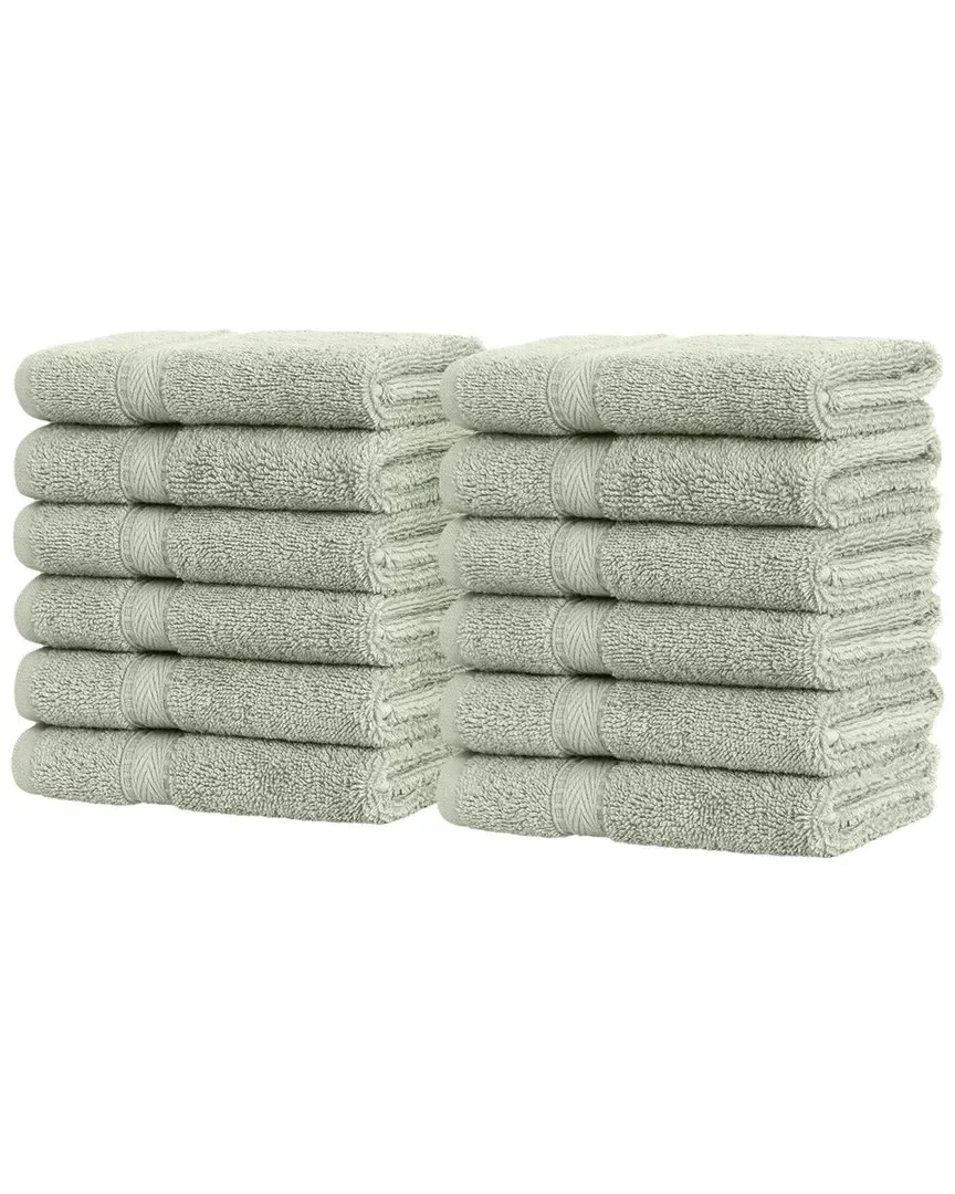 Sinemis Terry Washcloths Set of 12 - Green, Cotton