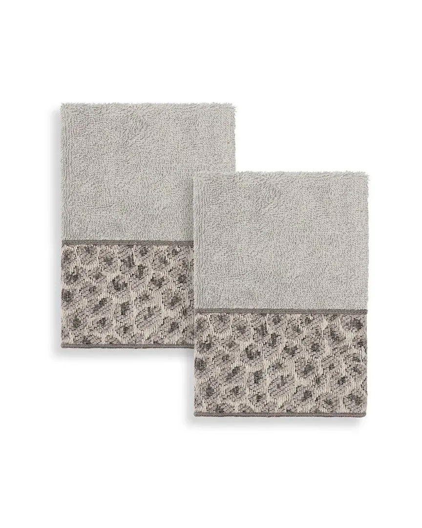Spots 2pc Embellished Washcloth Set - Light Grey, Turkish Cotton