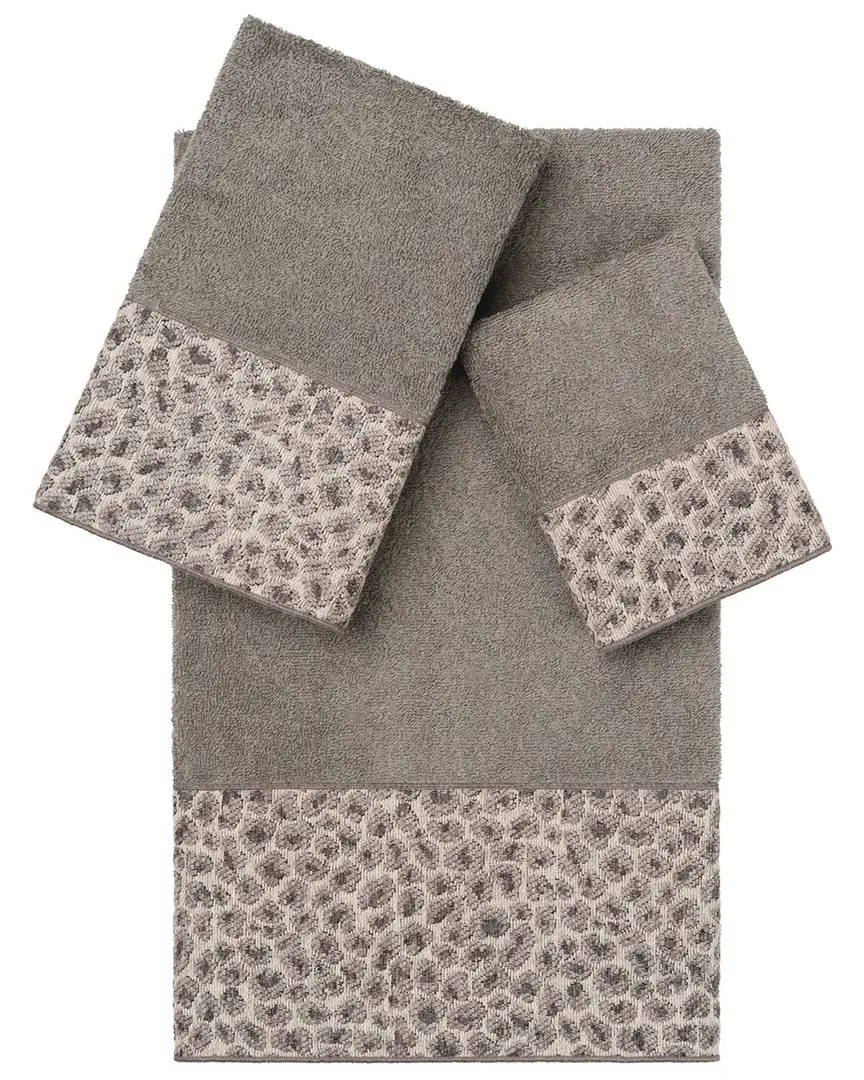 Spots 3-Piece Embellished Towel Set - Dark Grey, Turkish Cotton
