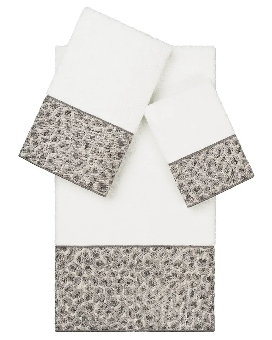 Spots 3-Piece Embellished Towel Set - White, Turkish Cotton