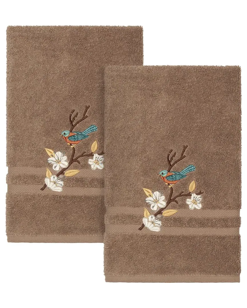 Spring Time 2Pc Embellished Hand Towel Set - Beige, Cotton