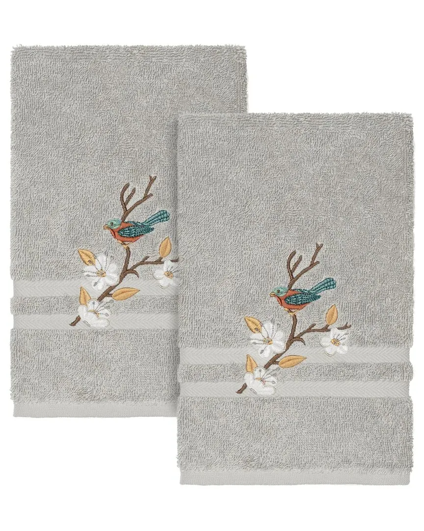Spring Time 2Pc Embellished Hand Towel Set - Grey, Cotton