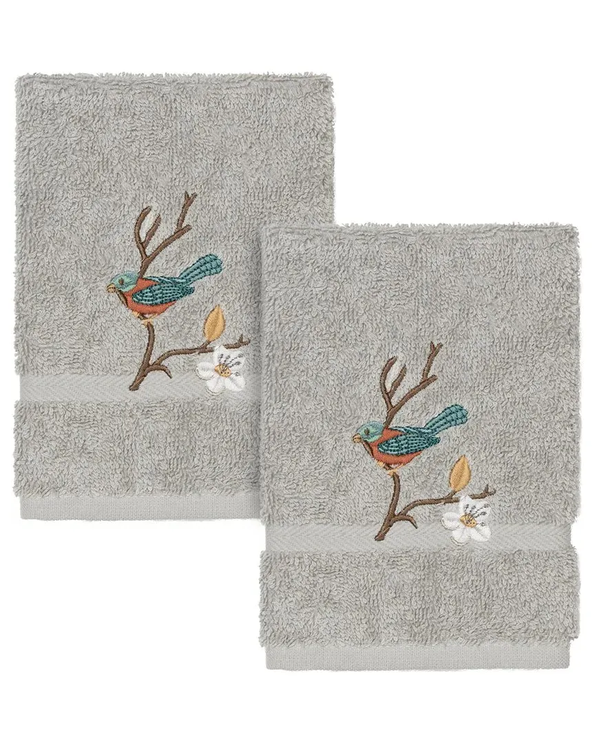 Spring Time 2Pc Embellished Washcloth Set - Grey, Cotton