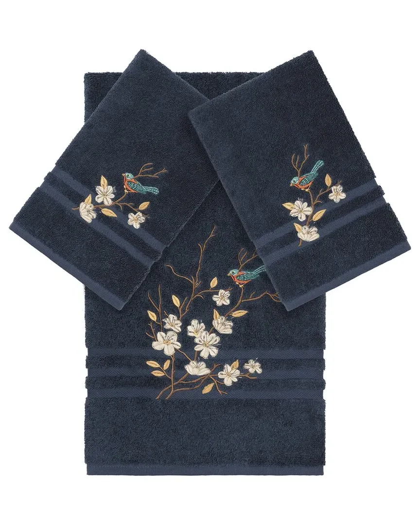 Spring Time 3Pc Embellished Bath & Hand Towel Set - Blue, Cotton