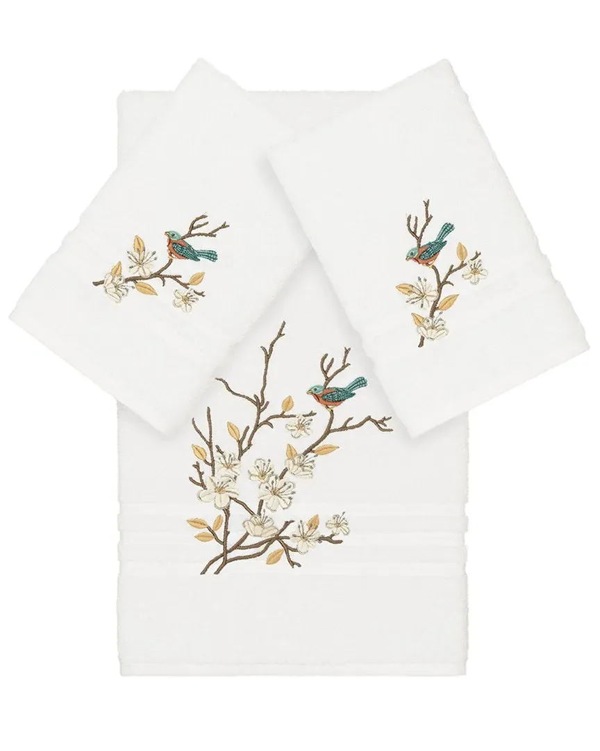 Spring Time 3Pc Embellished Bath & Hand Towel Set - White, Cotton