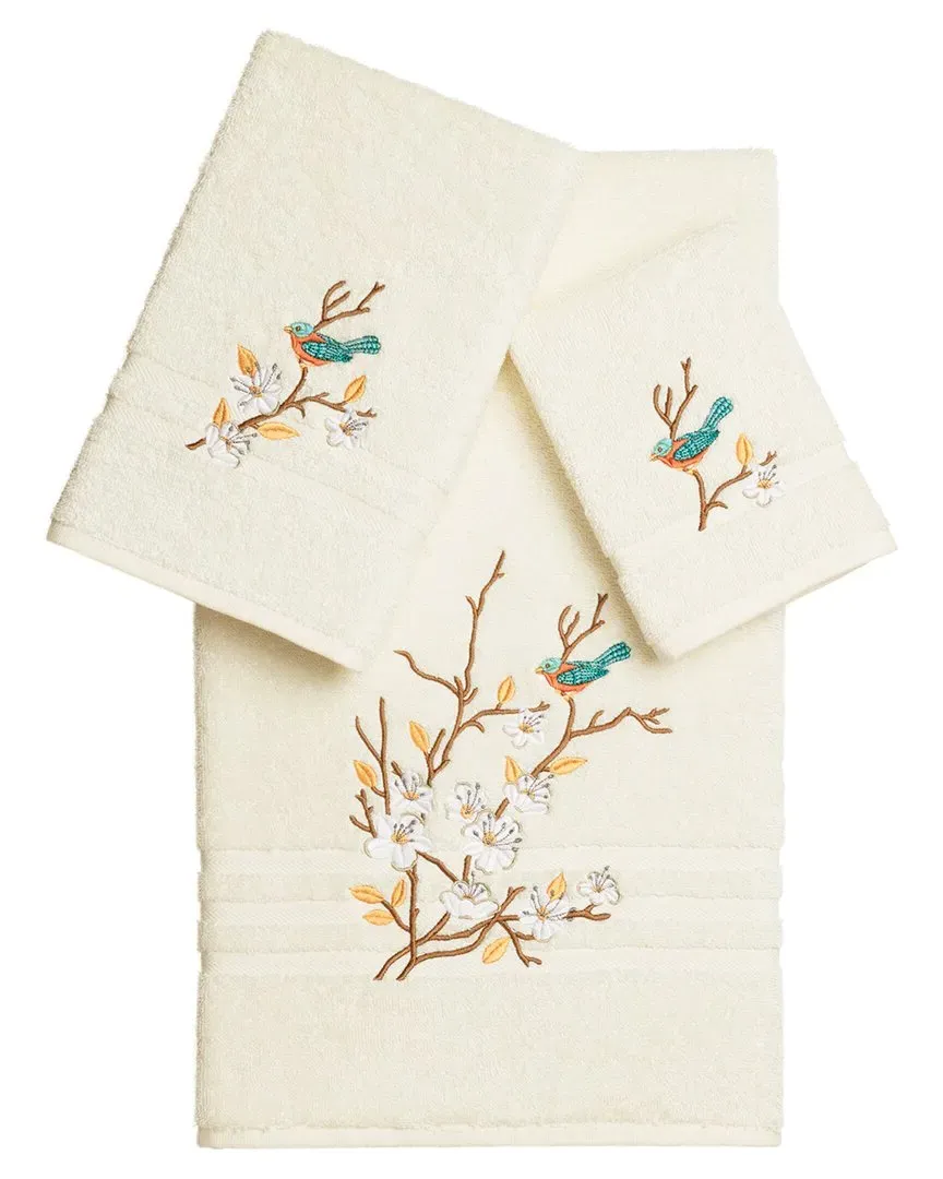 Spring Time 3Pc Embellished Towel Set - Cream, Cotton