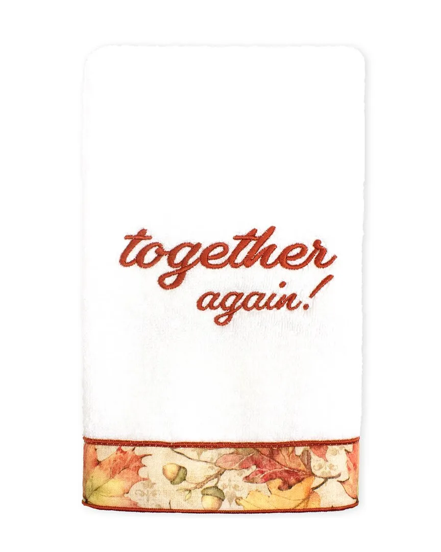 Thanksgiving Together Again Embroidered Hand Towel - White, Turkish Cotton