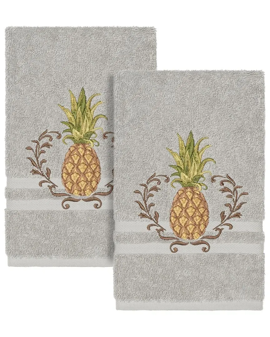 Welcome 2pc Embellished Hand Towel Set - Light Grey, Turkish Cotton