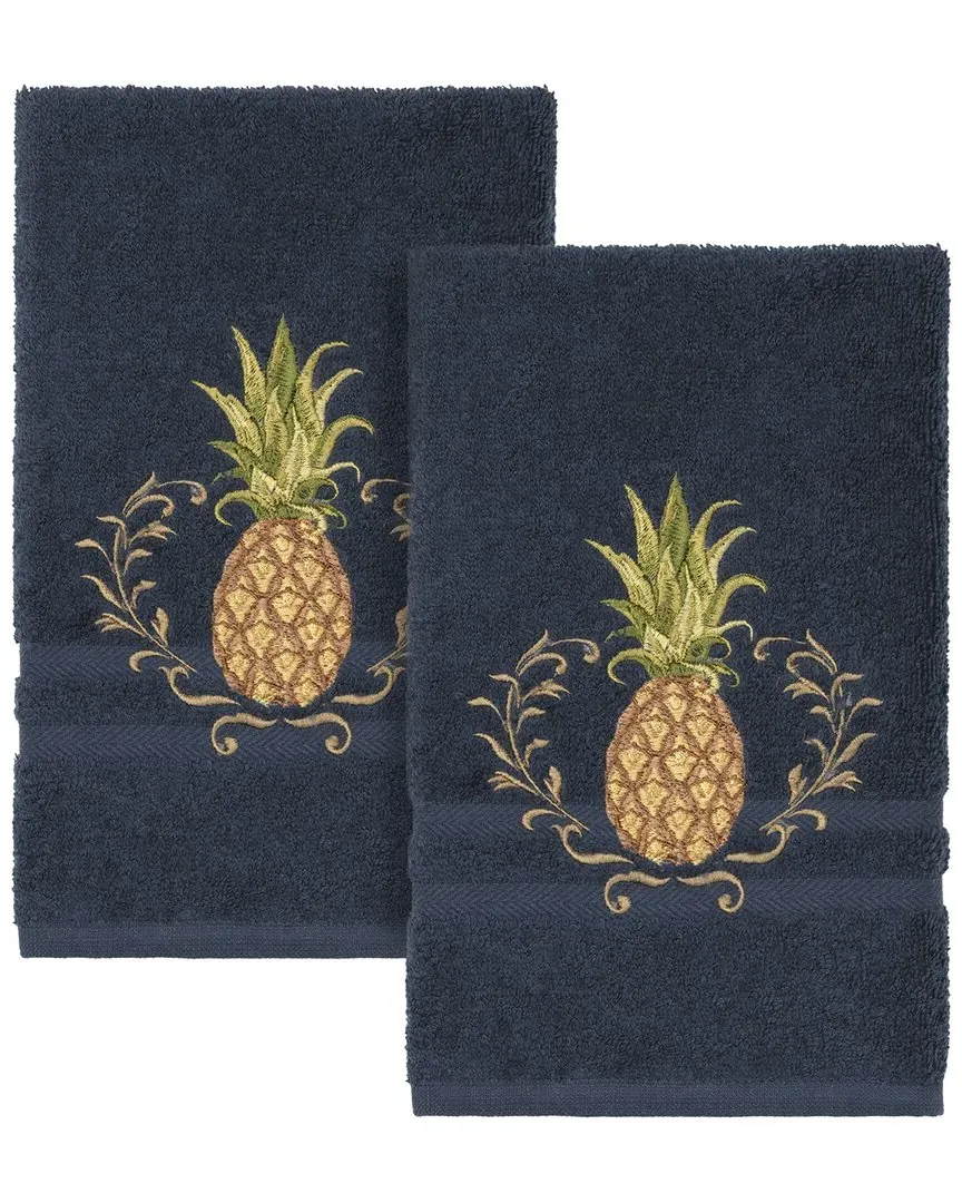 Welcome 2pc Embellished Hand Towel Set - Navy, Turkish Cotton