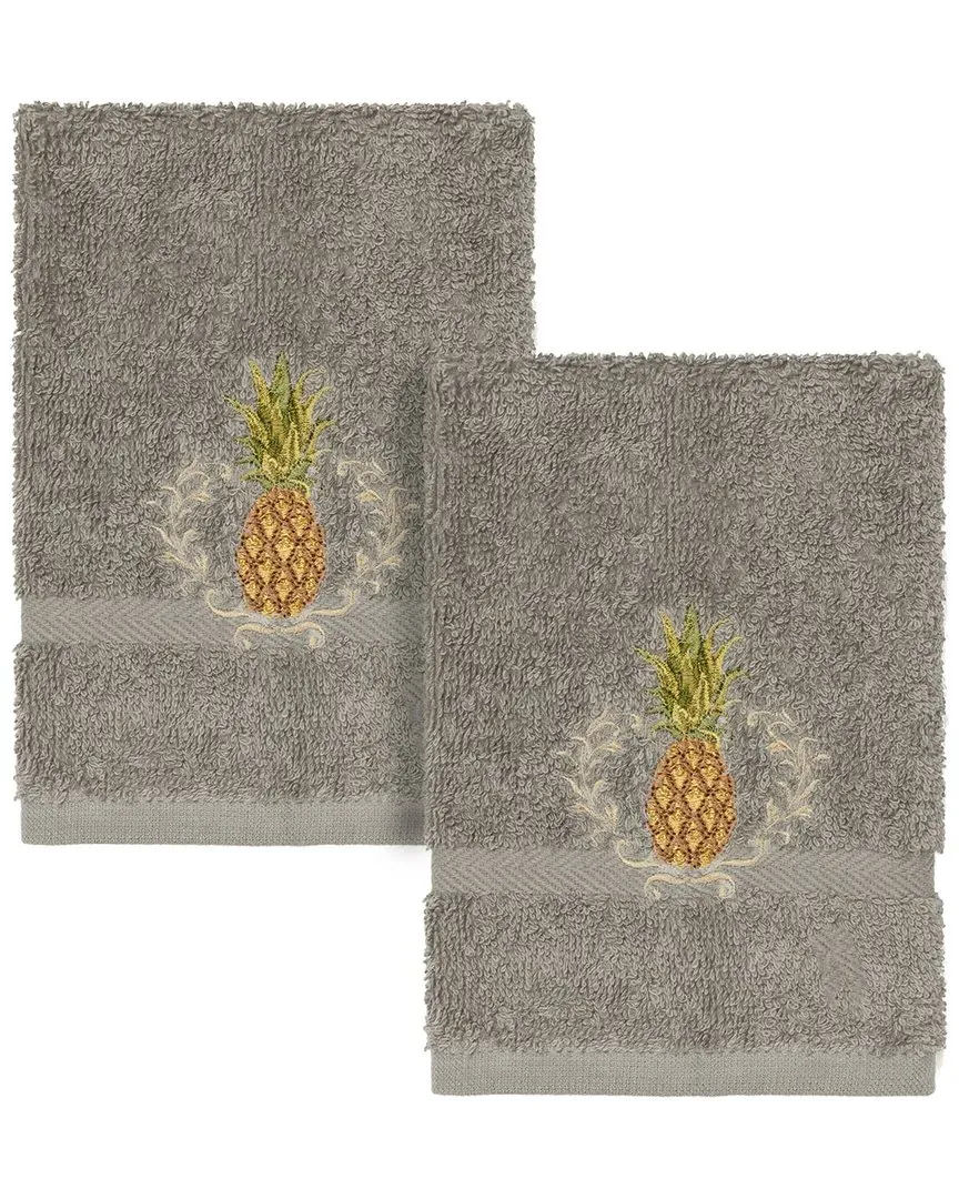 Welcome 2pc Embellished Washcloth Set - Dark Grey, Turkish Cotton