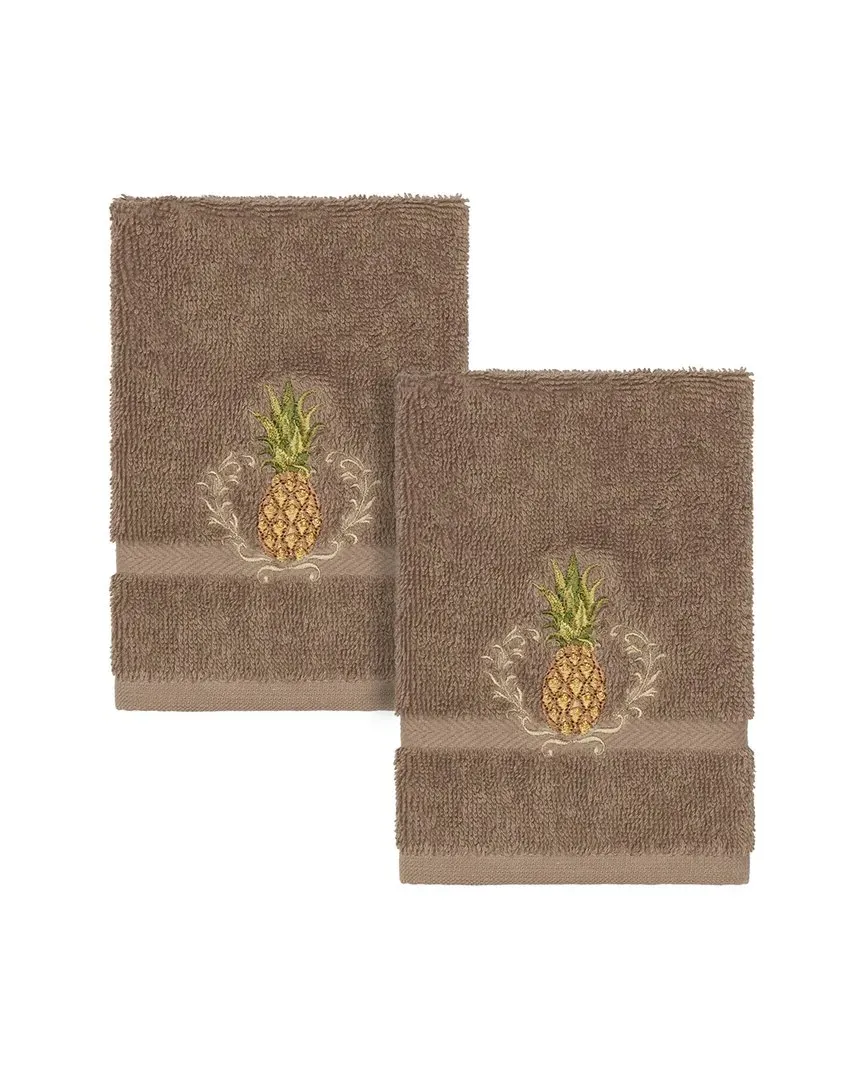 Welcome 2pc Embellished Washcloth Set - Latte, Turkish Cotton