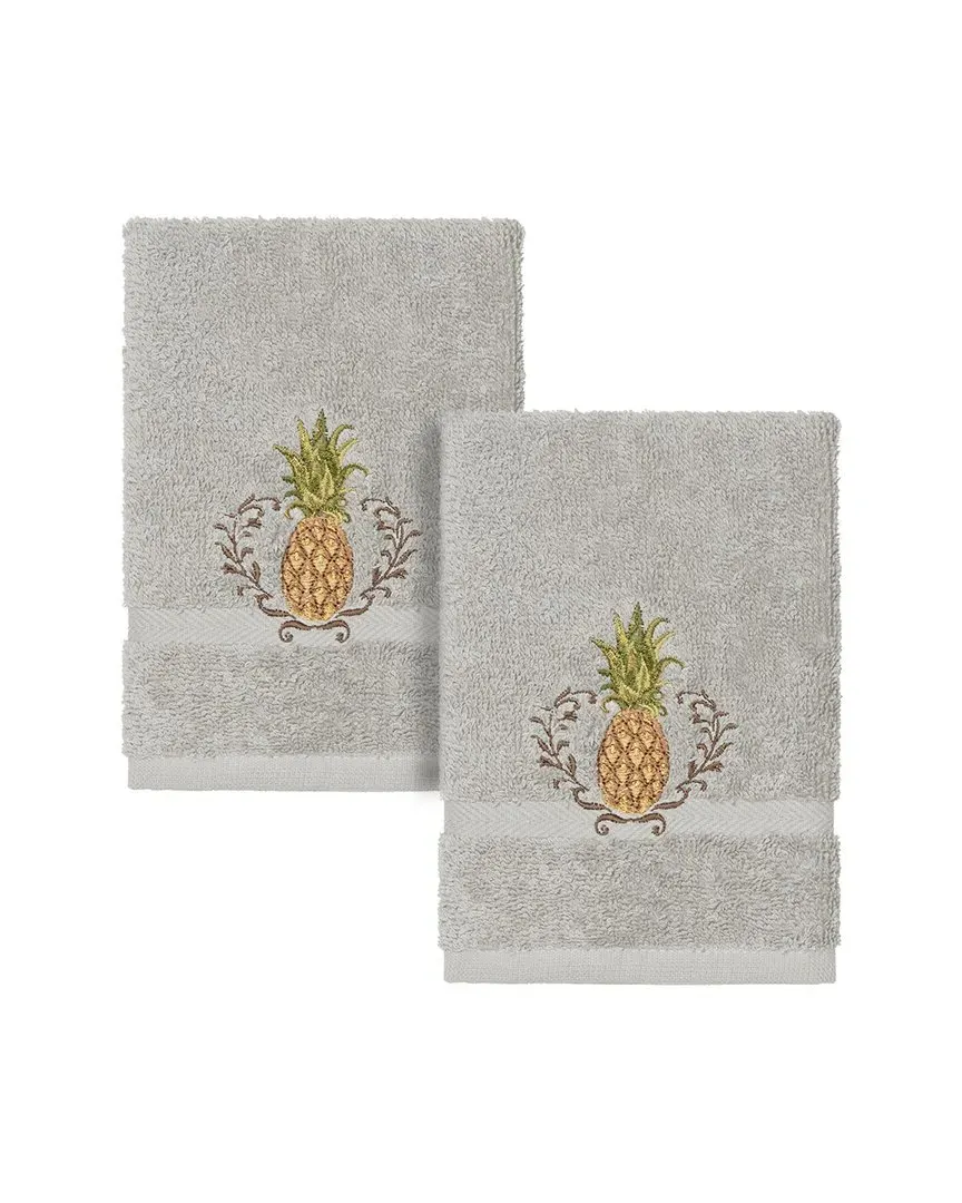 Welcome 2pc Embellished Washcloth Set - Light Grey, Turkish Cotton