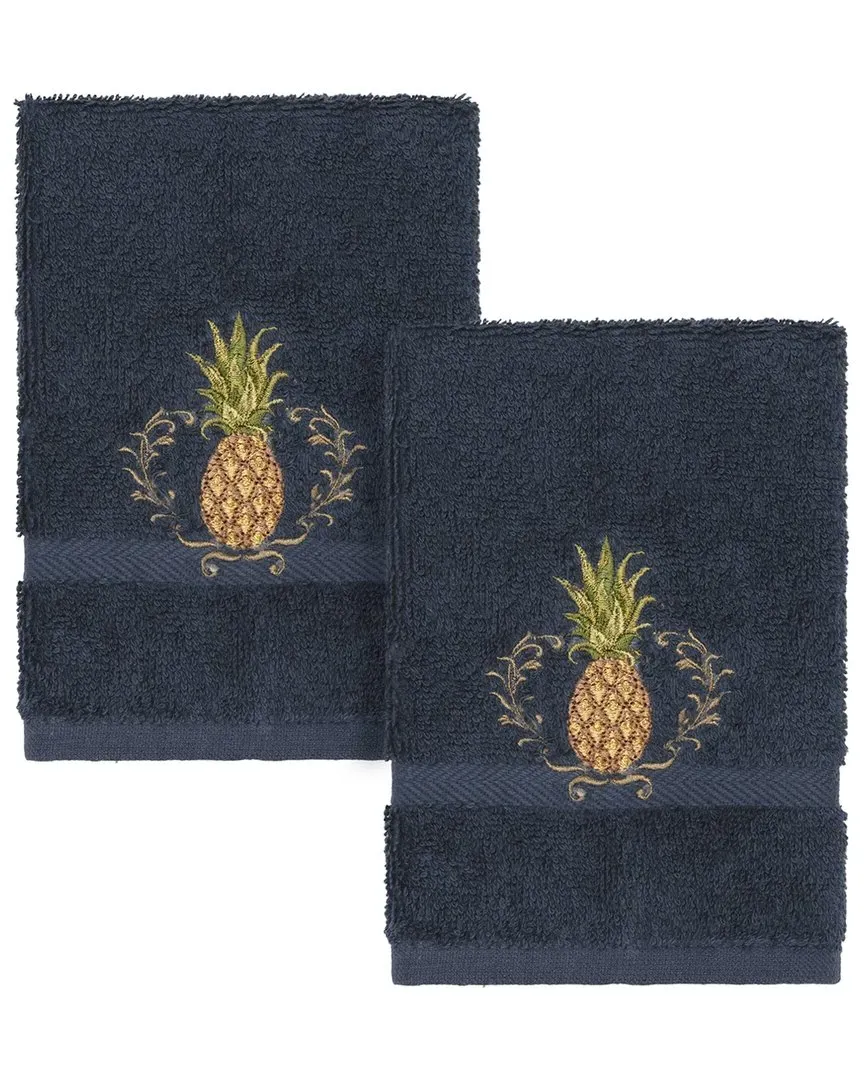 Welcome 2pc Embellished Washcloth Set - Navy, Turkish Cotton
