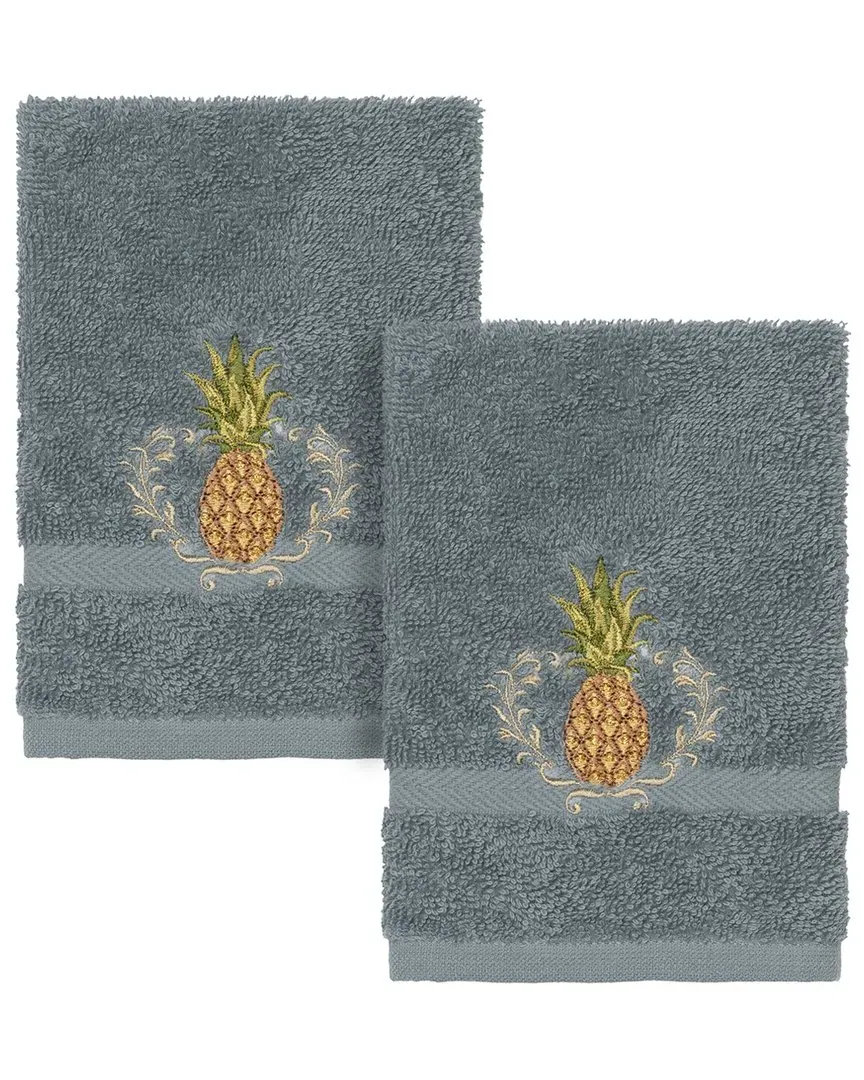 Welcome 2pc Embellished Washcloth Set - Teal, Turkish Cotton