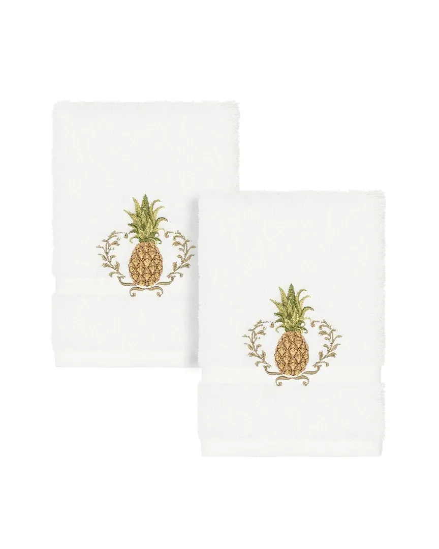 Welcome 2pc Embellished Washcloth Set - White, Turkish Cotton