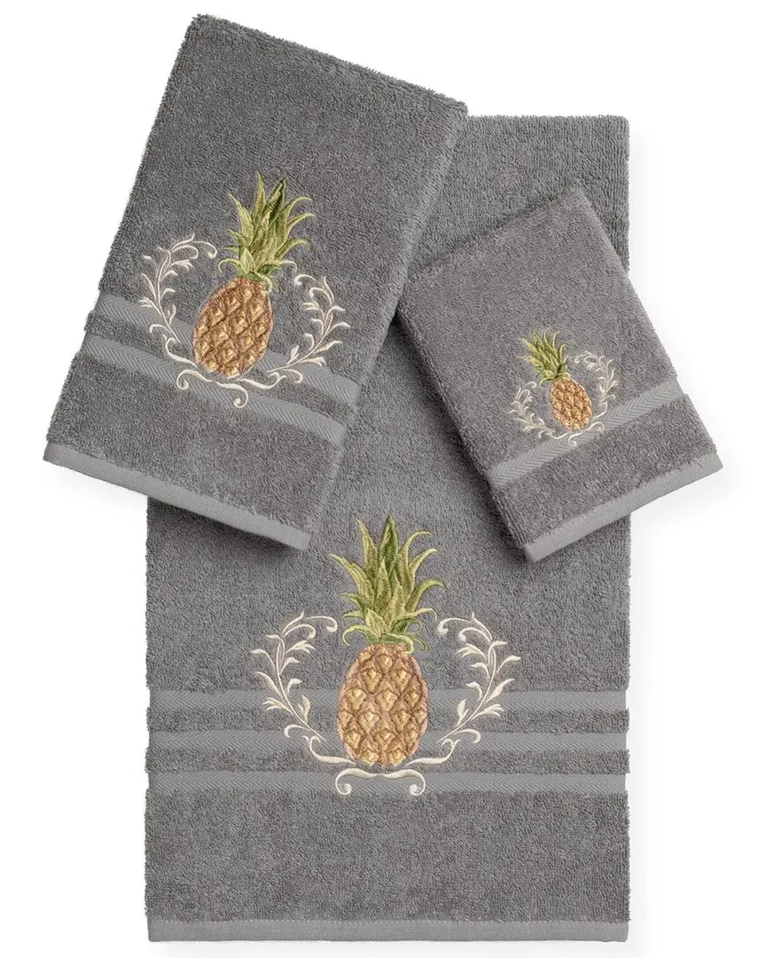 Welcome 3-Piece Embellished Towel Set - Dark Grey, Turkish Cotton