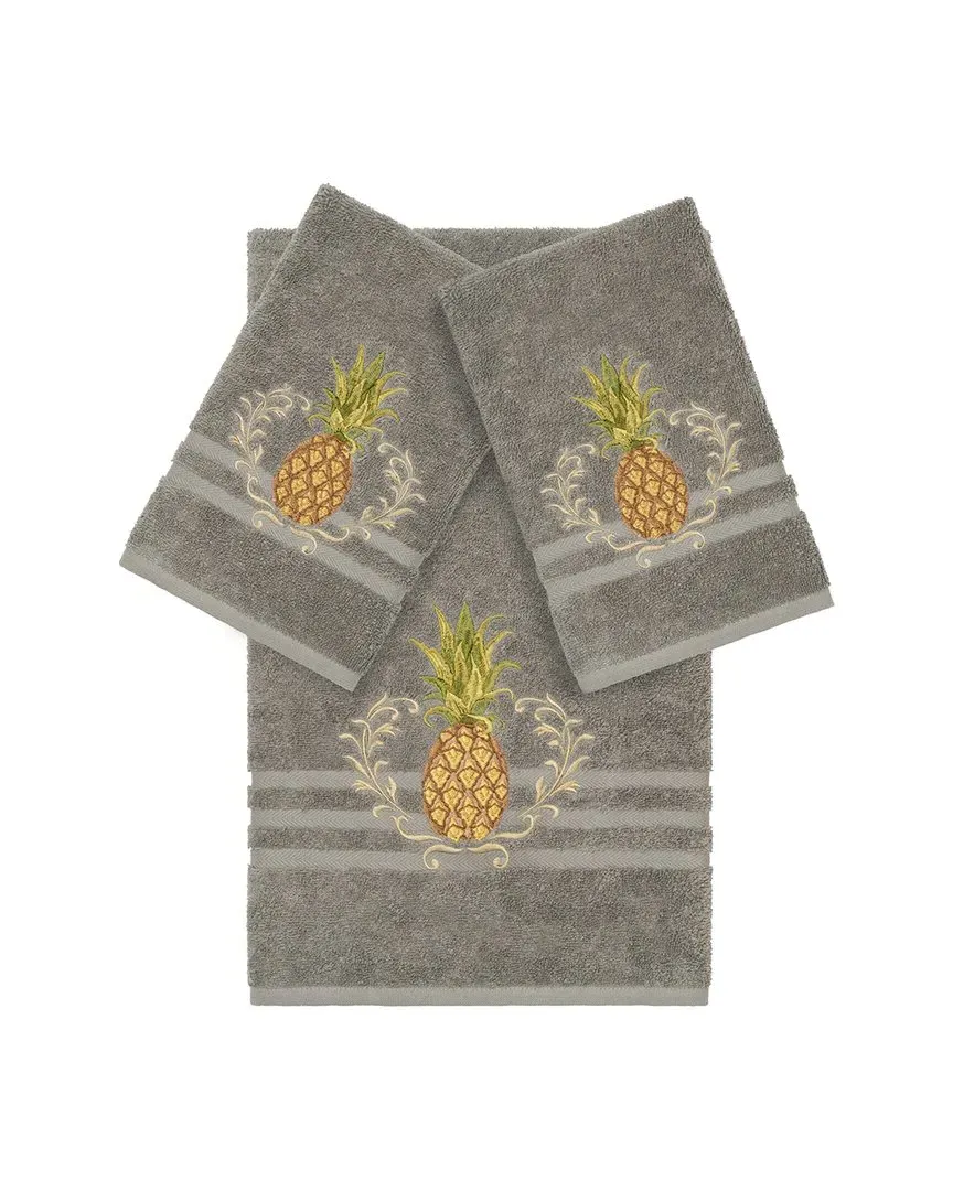 Welcome 3-Piece Embellished Towel Set - Dark Grey, Turkish Cotton