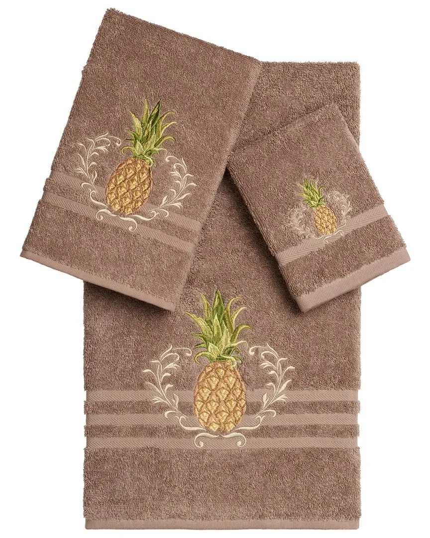 Welcome 3-Piece Embellished Towel Set - Latte, Turkish Cotton