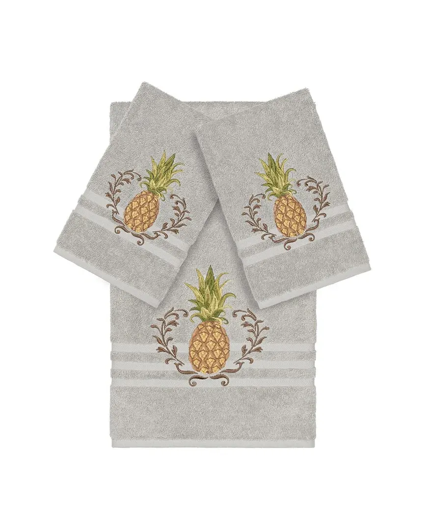 Welcome 3-Piece Embellished Towel Set - Light Grey, Turkish Cotton