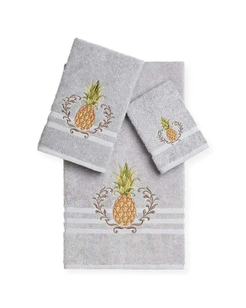 Welcome 3-Piece Embellished Towel Set - Light Grey, Turkish Cotton