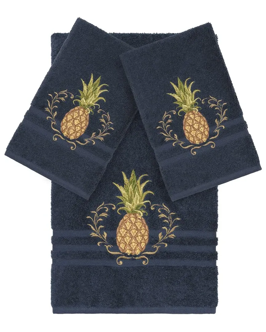 Welcome 3-Piece Embellished Towel Set - Navy, Turkish Cotton