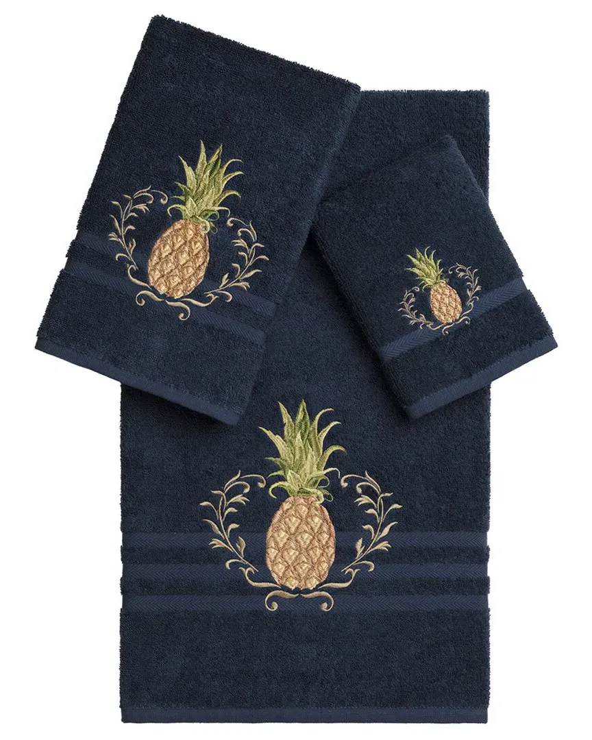 Welcome 3-Piece Embellished Towel Set - Navy, Turkish Cotton