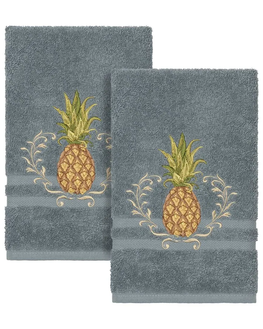 Welcome Embellished 2pc Hand Towel Set - Teal, Turkish Cotton
