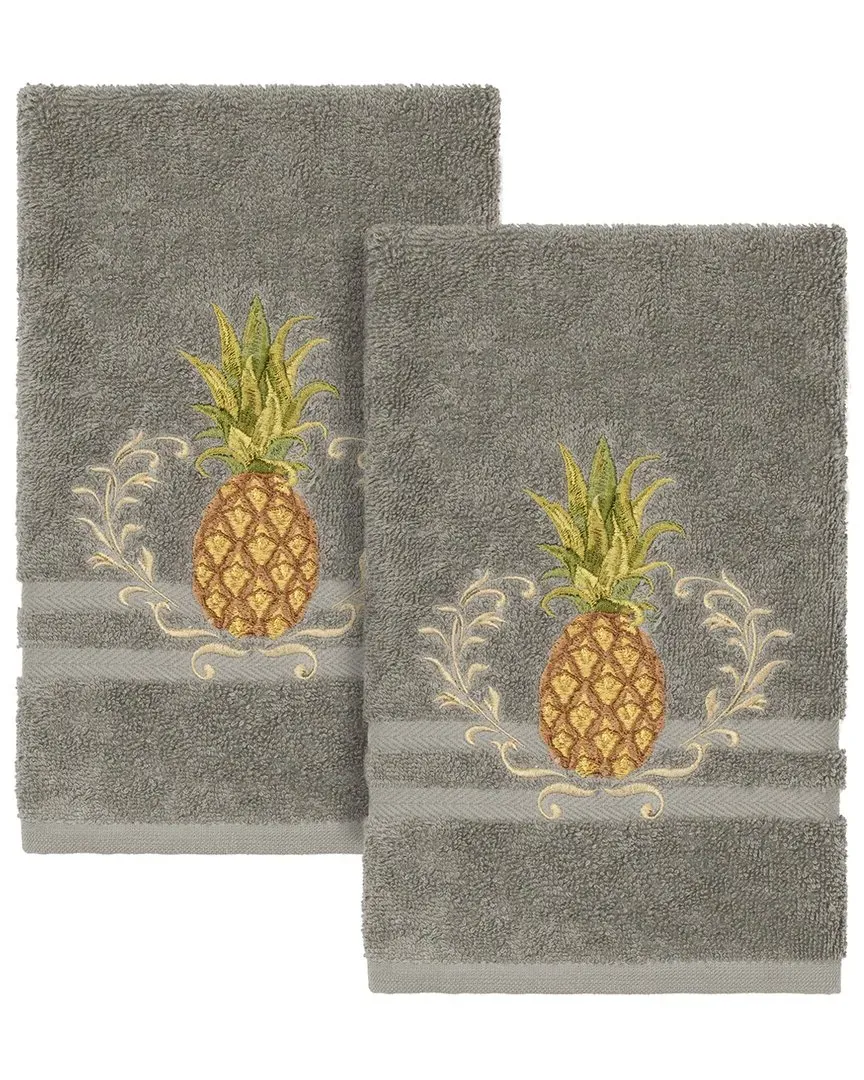 Welcome Embellished Hand Towel Set - Dark Grey, Turkish Cotton