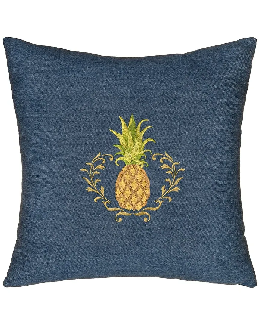 Welcome Pillow Cover with Pineapple Embroidery - Denim, Cotton