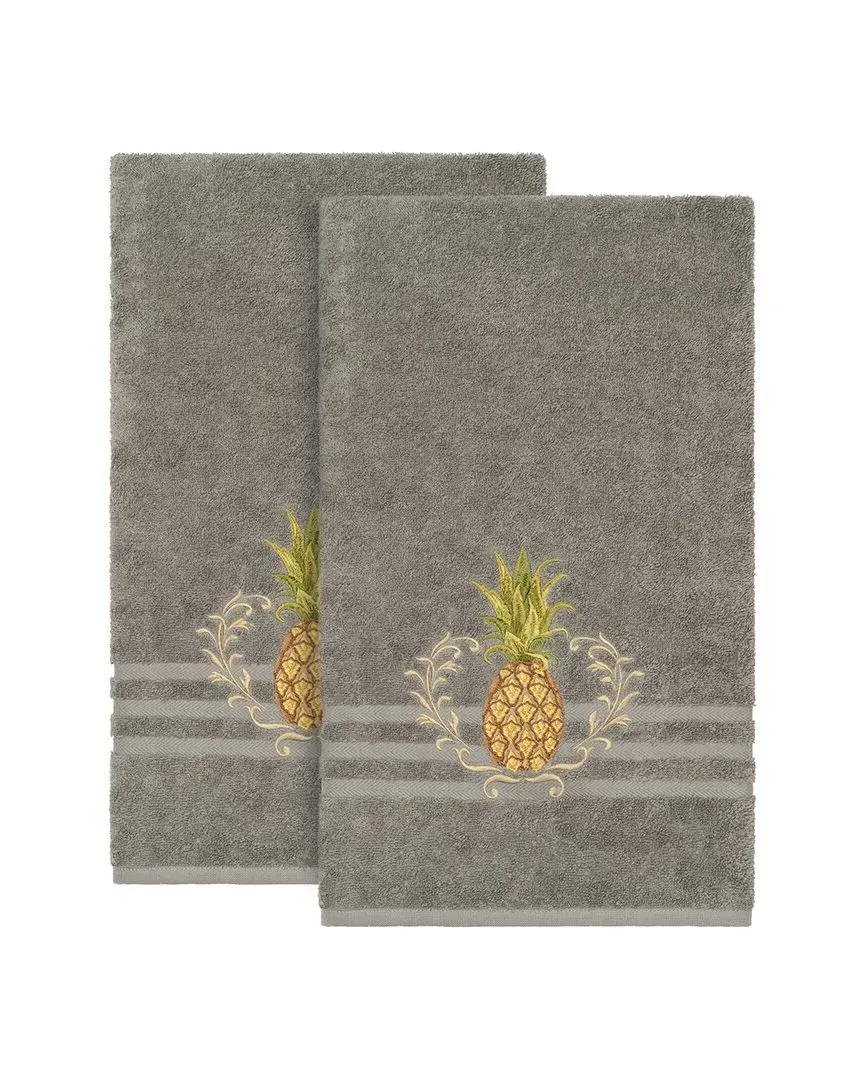 Welcome Turkish Cotton 2pc Embellished Bath Towel Set - Dark Grey