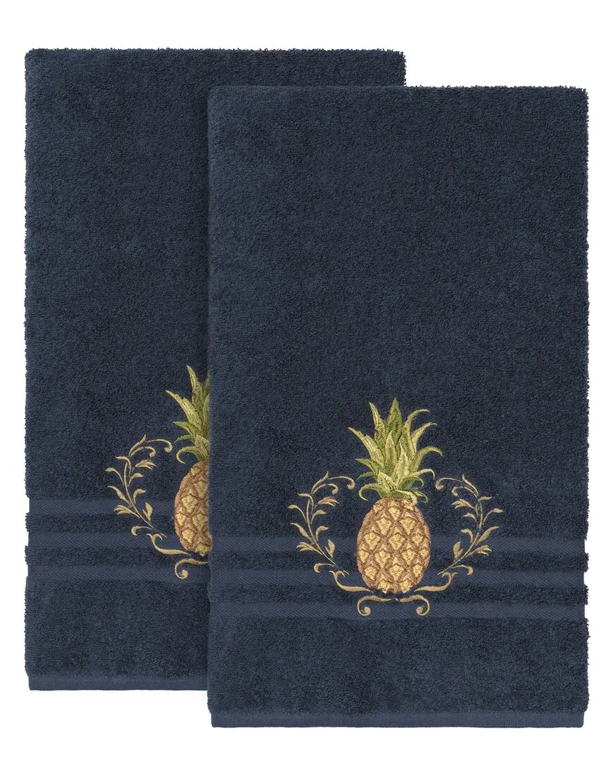 Welcome Turkish Cotton 2pc Embellished Bath Towel Set - Navy