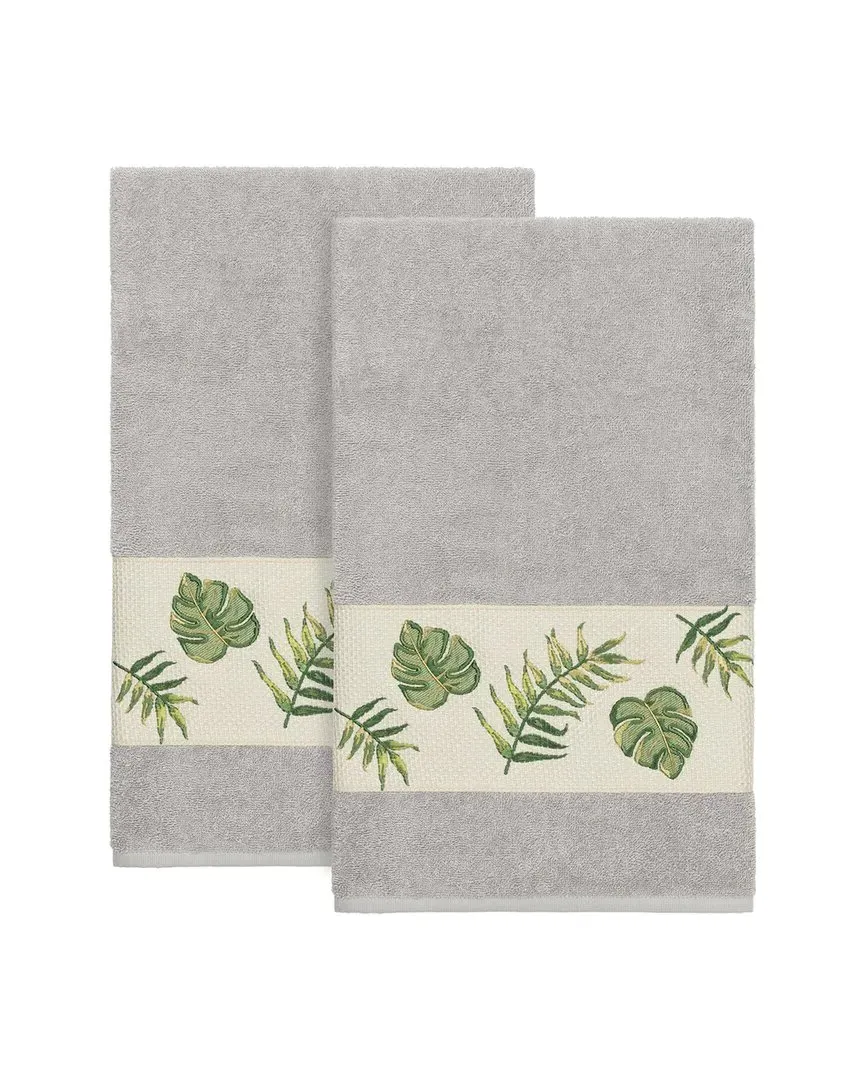 Zoe 2pc Embellished Bath Towel Set - Light Grey, Turkish Cotton