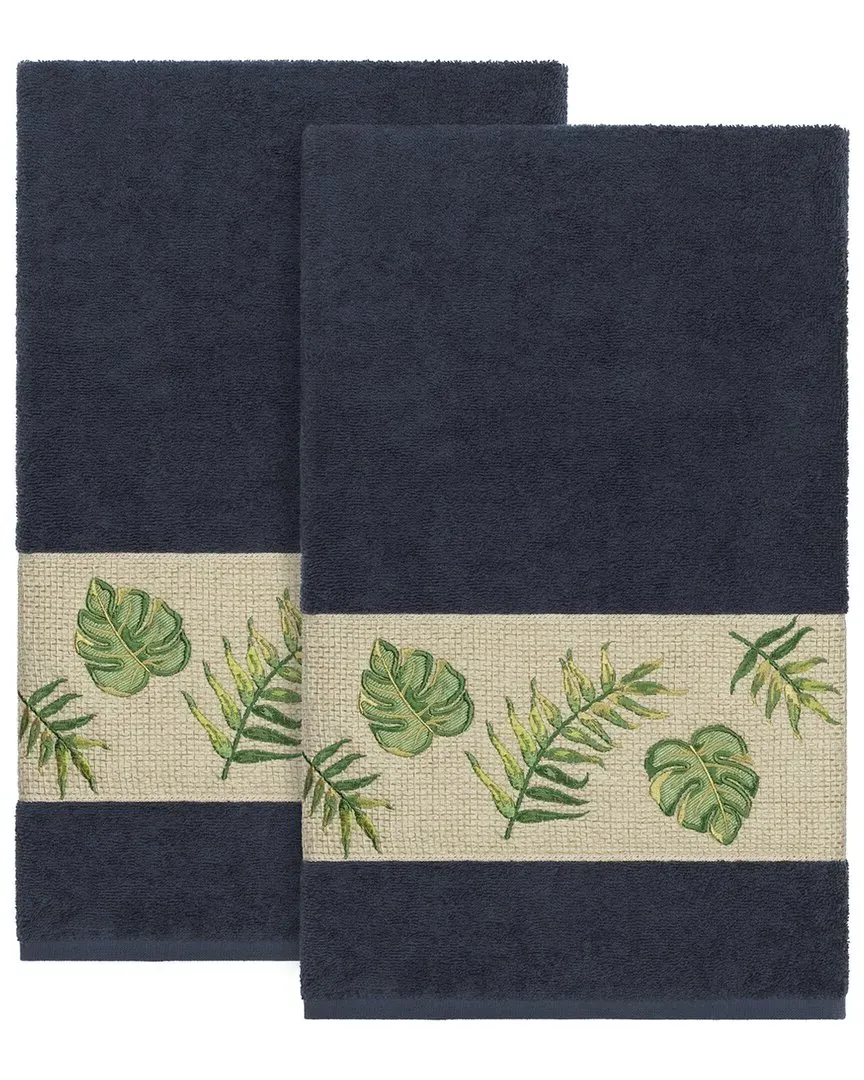 Zoe 2pc Embellished Bath Towel Set - Navy, Turkish Cotton