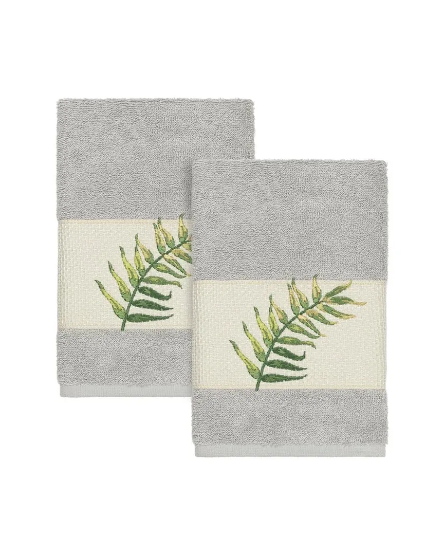 Zoe 2pc Embellished Hand Towel Set - Light Grey, Turkish Cotton