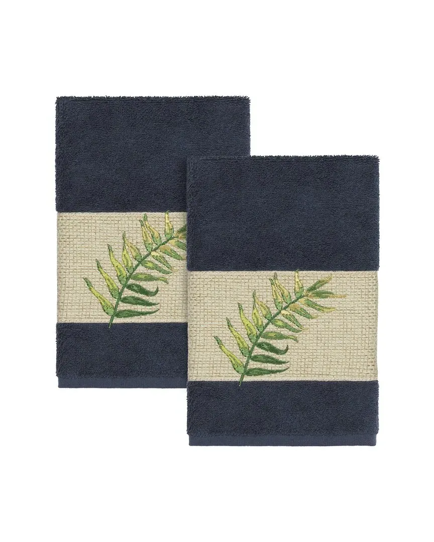 Zoe 2pc Embellished Hand Towel Set - Navy, Turkish Cotton
