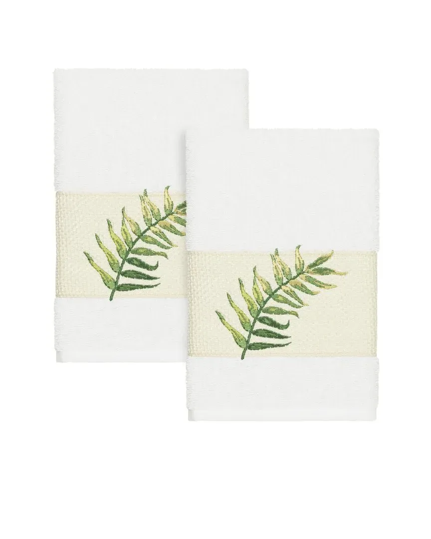 Zoe 2pc Embellished Hand Towel Set - White, Turkish Cotton