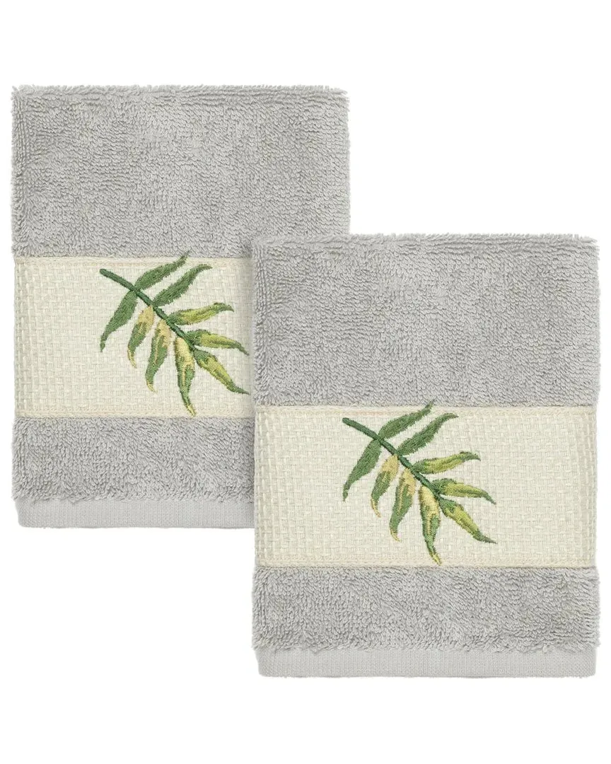 Zoe 2pc Embellished Washcloth Set - Light Grey, Turkish Cotton