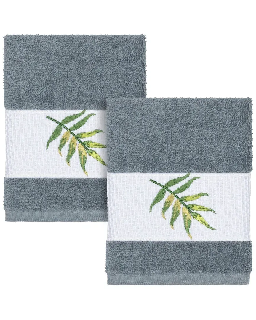 Zoe 2pc Embellished Washcloth Set - Teal, Turkish Cotton