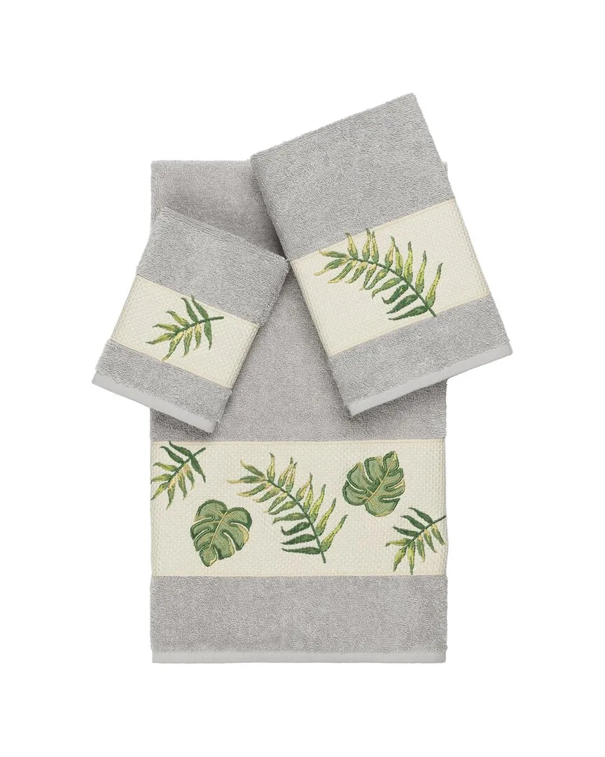 Zoe 3-Piece Embellished Towel Set - Light Grey, Turkish Cotton