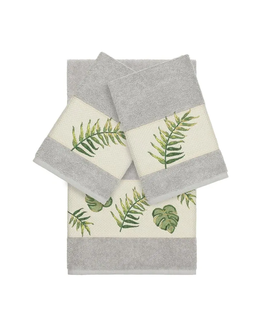 Zoe 3-Piece Embellished Towel Set - Light Grey, Turkish Cotton