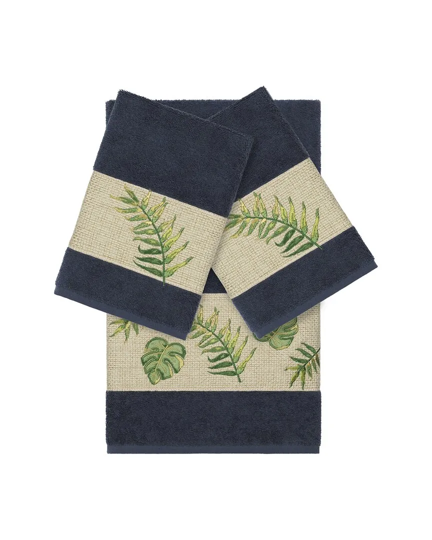Zoe 3-Piece Embellished Towel Set - Navy, Turkish Cotton