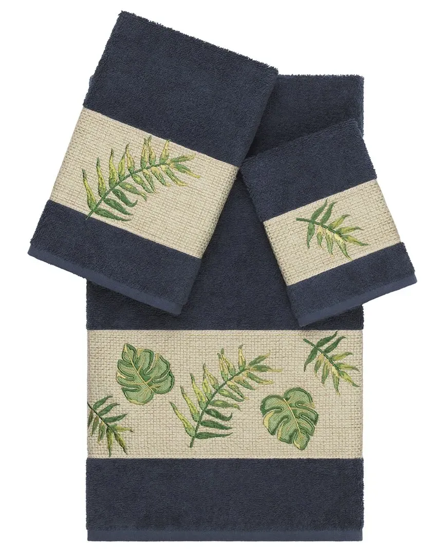 Zoe 3-Piece Embellished Towel Set - Navy, Turkish Cotton