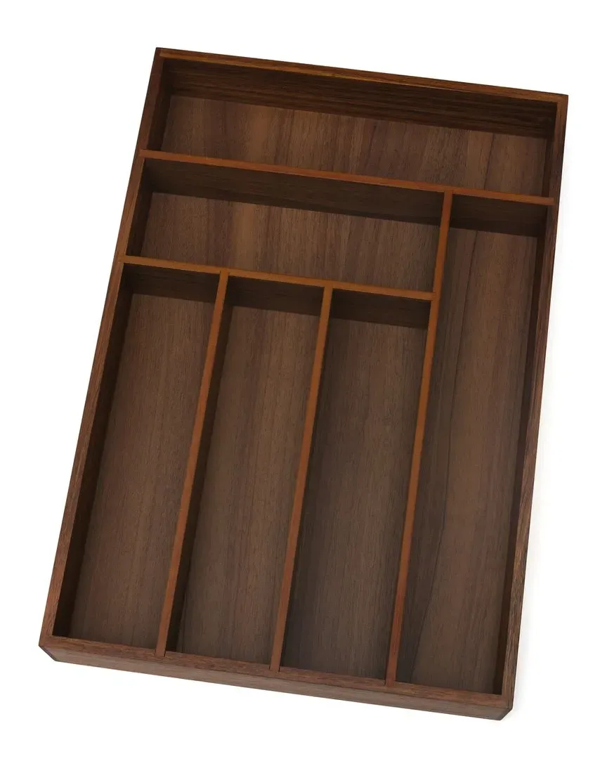 International Acacia Flatware Organizer, 6 Compartments - Brown image