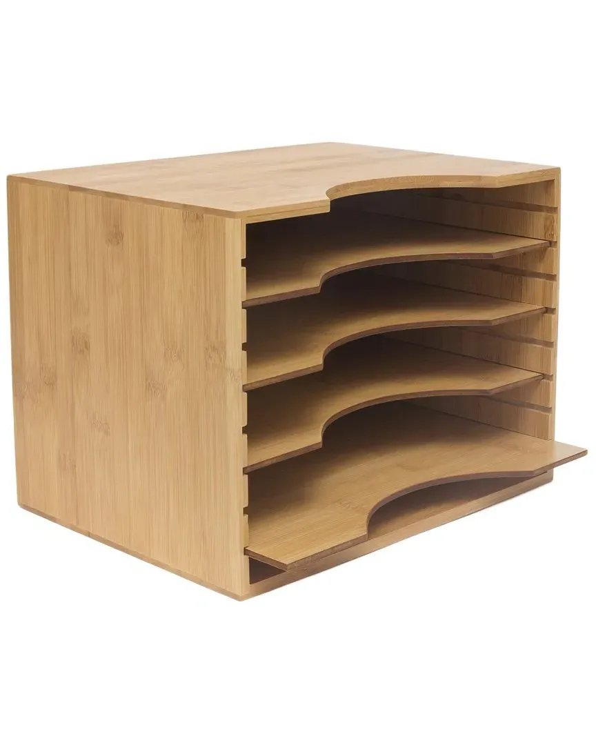 International Bamboo File Organizer with 4 Dividers - Brown