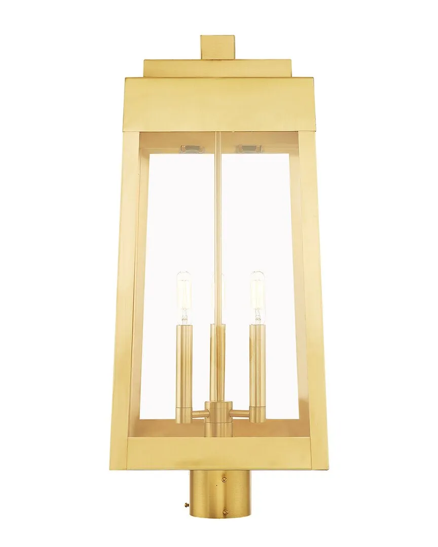3-Light Outdoor Post Top Lantern - Satin Brass