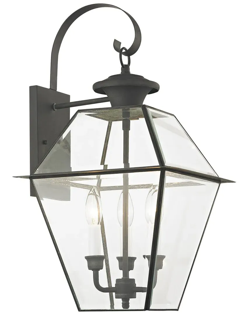 3-Light Outdoor Wall Lantern - Charcoal, Brass image