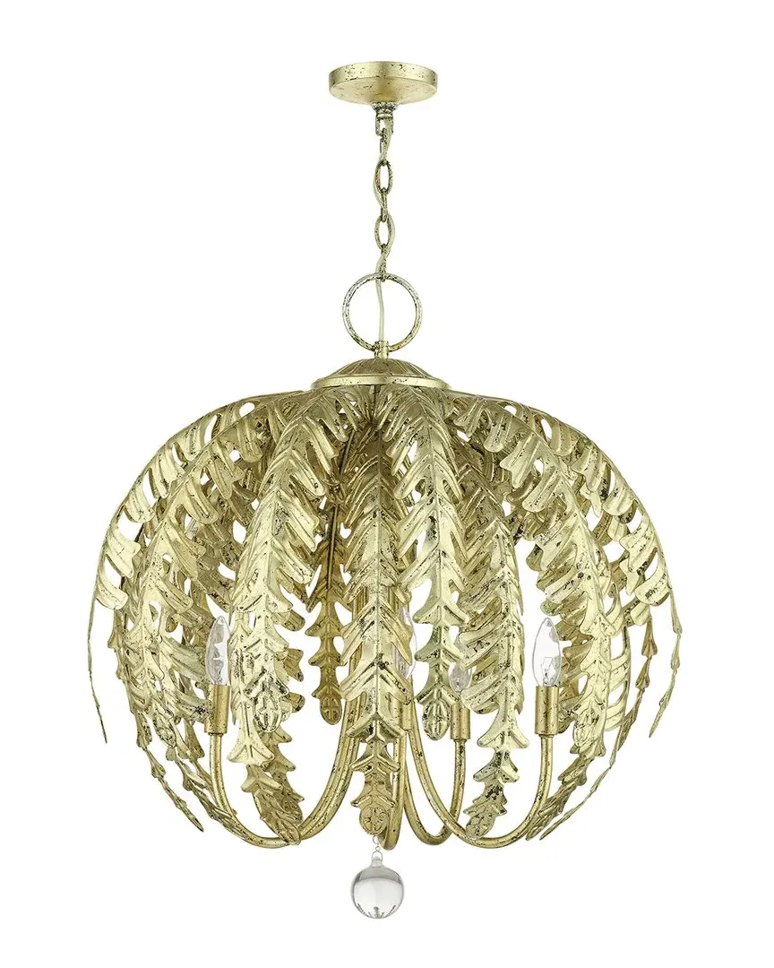 Acanthus 5 Light Chandelier with Crystal - Winter Gold, Steel