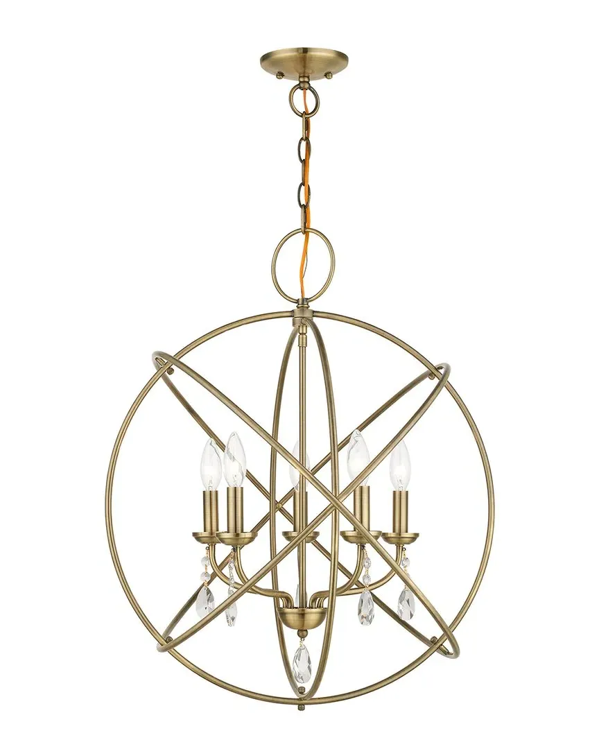 Aria 5-Light Chandelier with Crystals - Antique Brass, Steel