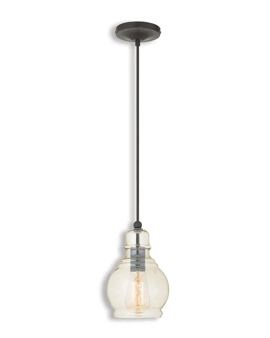 Art Glass 1-Light Mini Pendant - English Bronze, Glass
